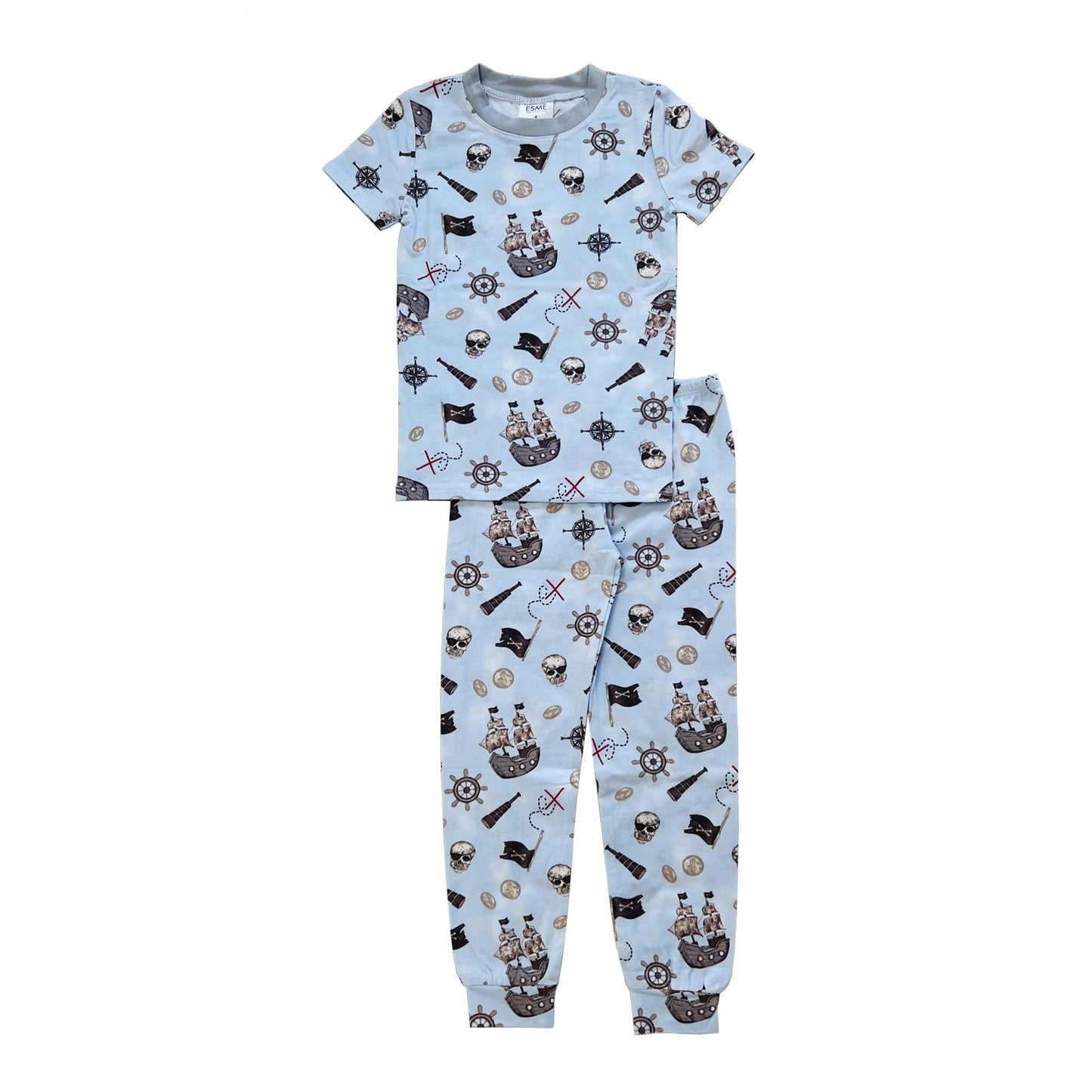 BCS47 Esme Boys Pajamas Short Sleeve Pants Set in Baam Maverick Slate Dinos Inc, On Air, Pirates