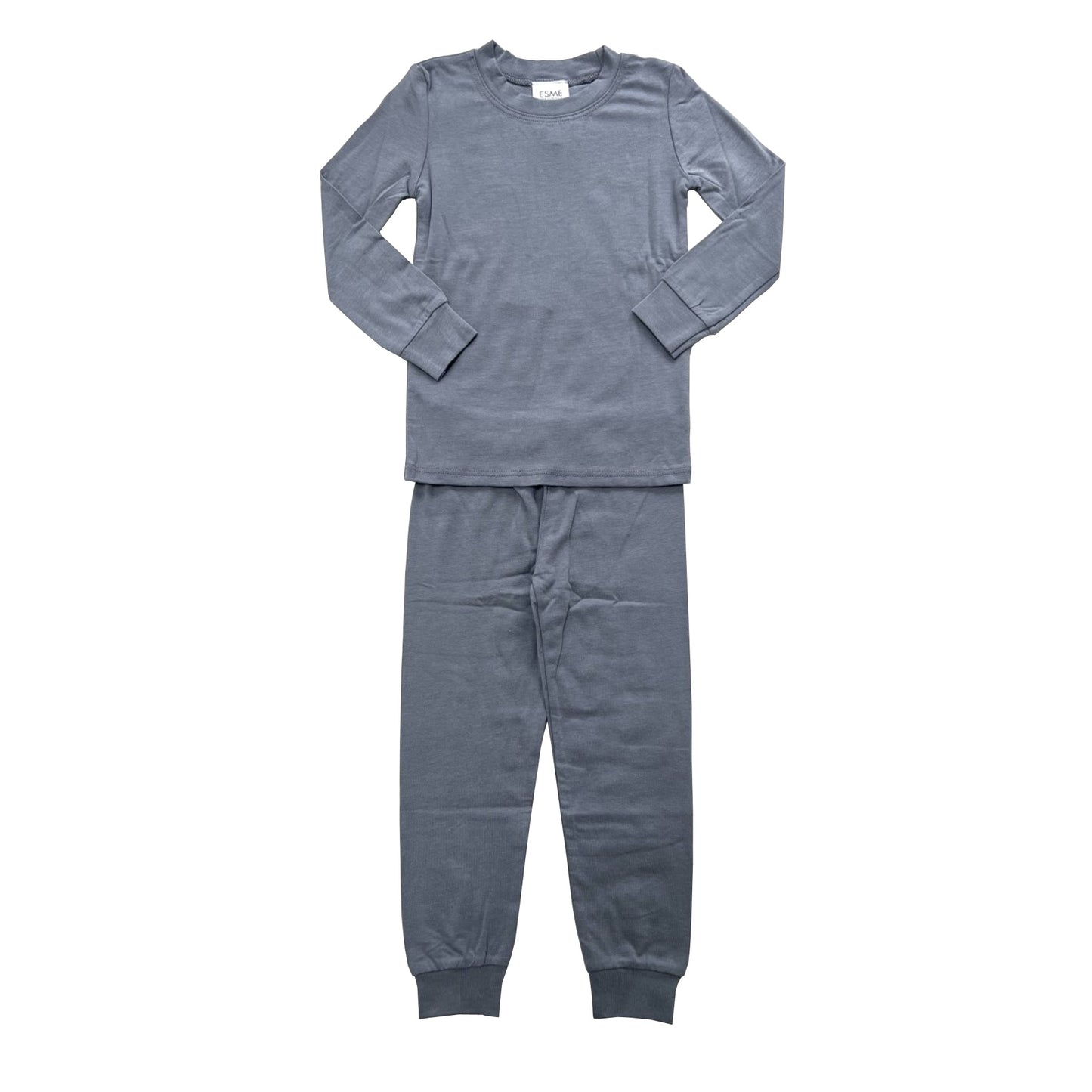 BCS49 Esme Boys Full Length Set Pajamas Black Grey Navy Charcoal Slate Solid