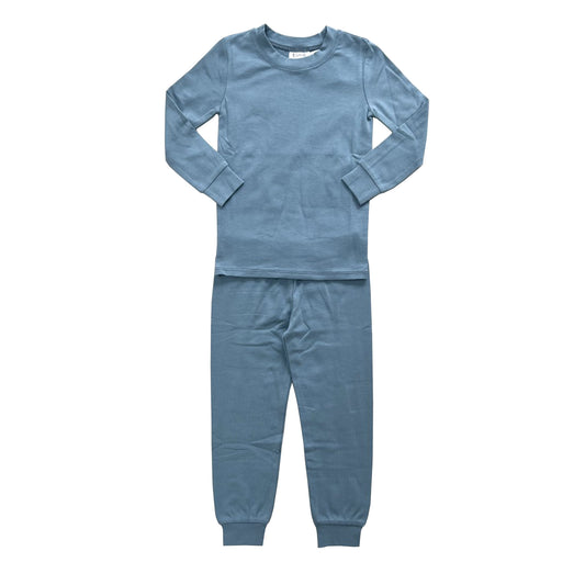 BCS49 Esme Boys Full Length Set Pajamas Black Grey Navy Charcoal Slate Solid