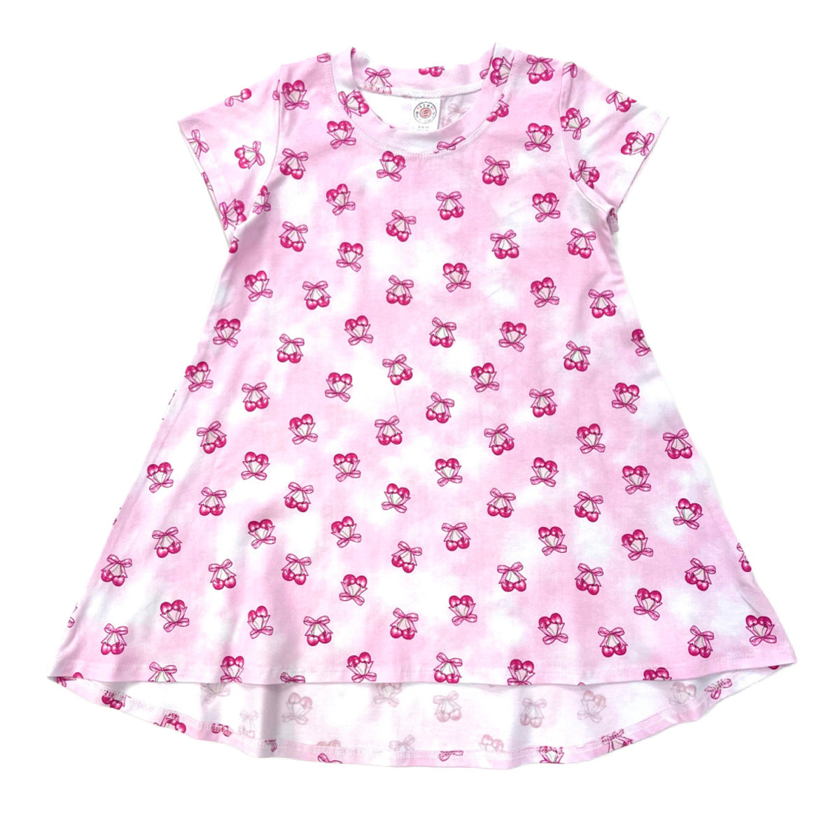 BW917 Esme Girl's Short Sleeve Crew Neck Dress Tie Dye Star, Candy Hearts, Tulle Bow, Gummies, Sugar Rush