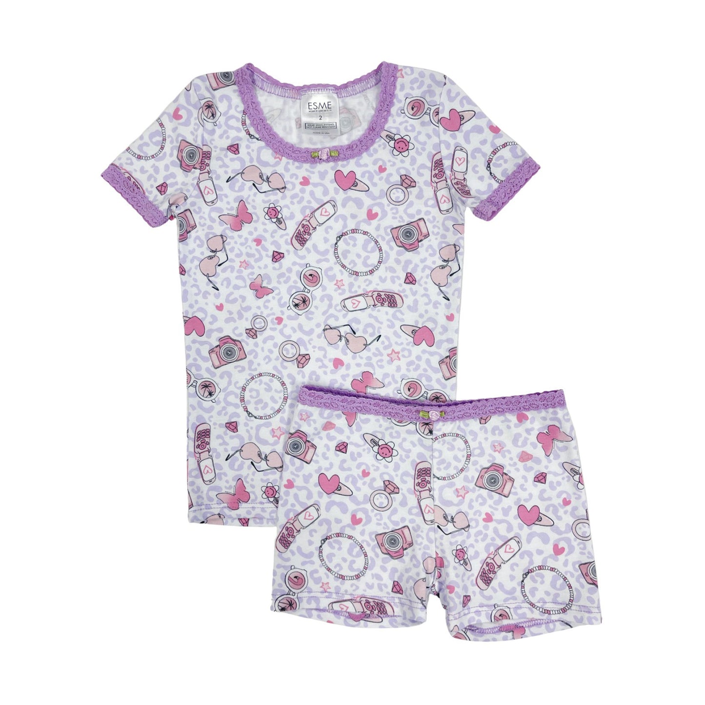 SF93798 Esme Girl's Short Sleeve Top & Shorts set Denim Hearts, Bloom, Ice Cream, Sketch Clearance Sale