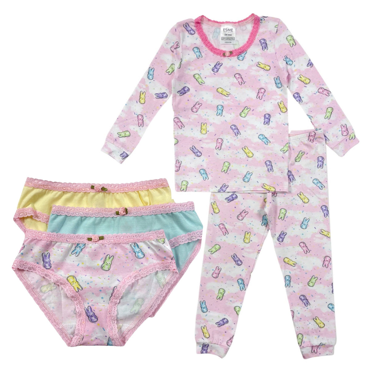 SF977 Esme Girl's Full Length Pajamas and U20 Panty in Bunny Marshmallow Bundle set Size 10, 14