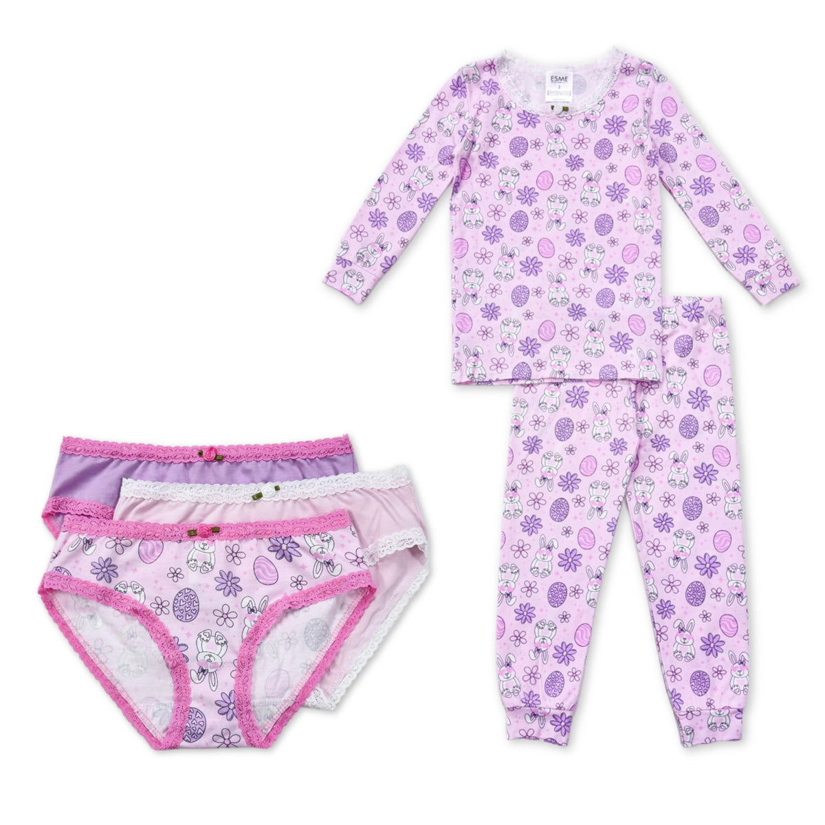 SF977 Esme Girl's Full Length Pajamas and U20 Panty in Pink Bunny Bundle set Size 7, 10, 12