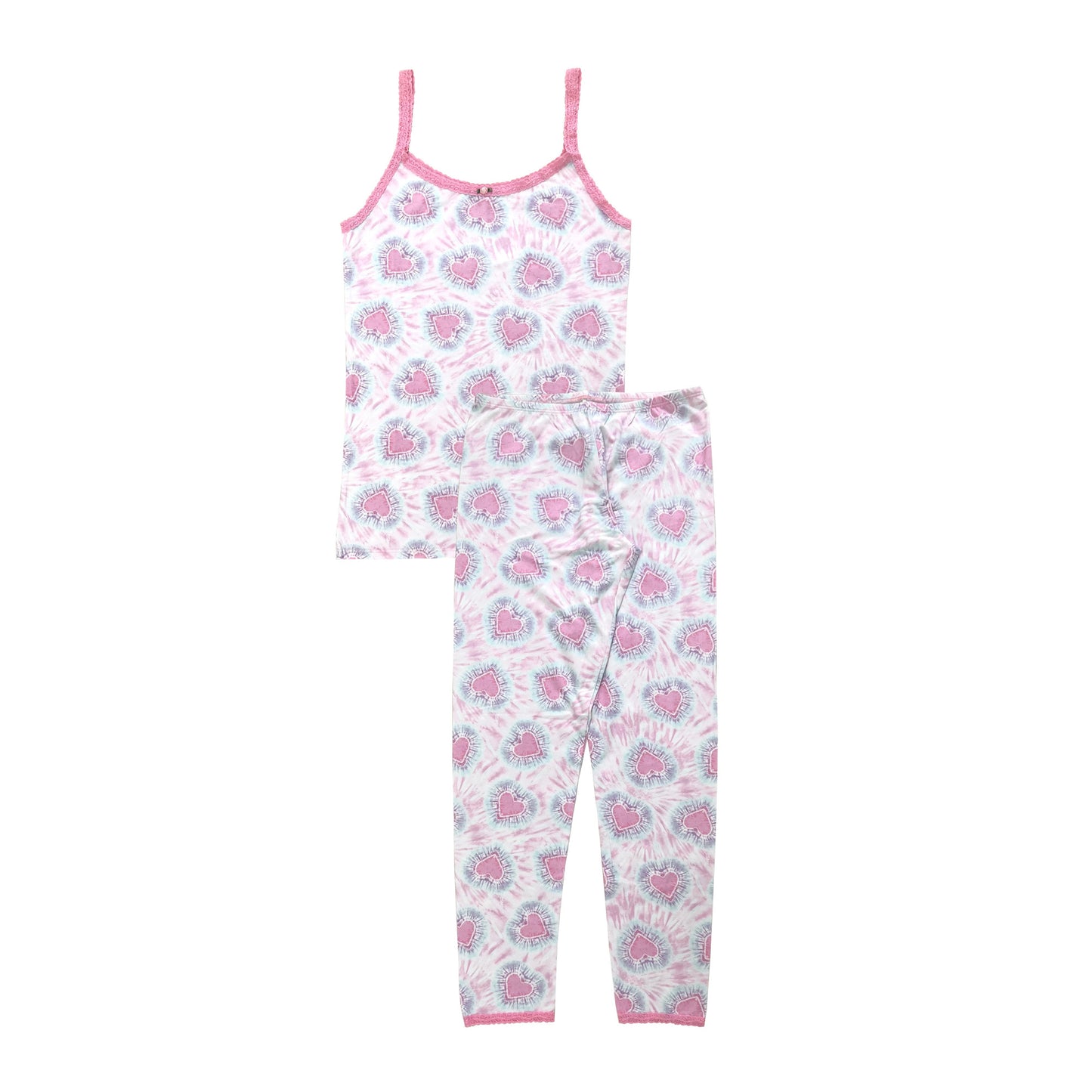 WL90057 Esme Women's Tie Dye Hearts Cami & Cropped Legging Set