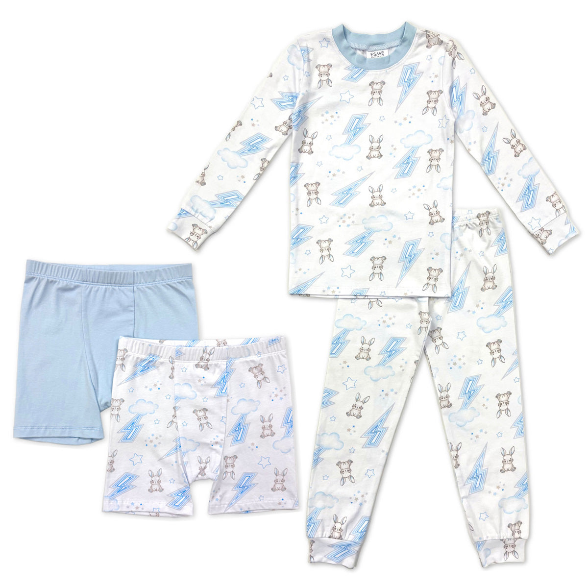 BCS49 Esme Boy's Full Length Pajamas and B007 Boxer in Thunder Bunny Bundle set Size 7, 8, 10,  12