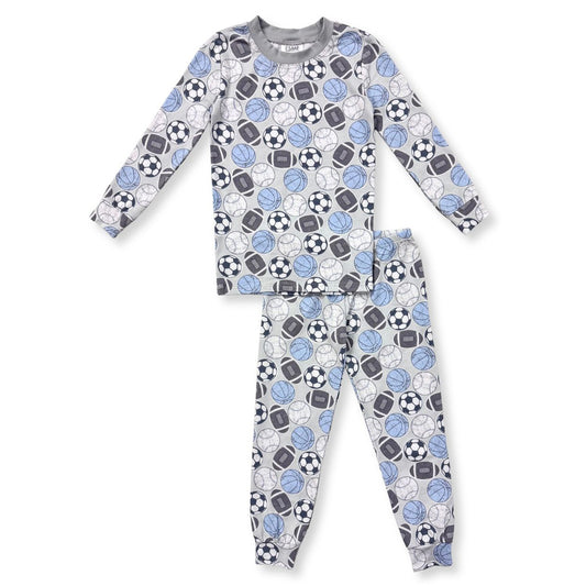 BCS49 Esme Boys Full Length Set Pajamas Maverick Chips, Dribble, Ice Hockey, Navy Stripe
