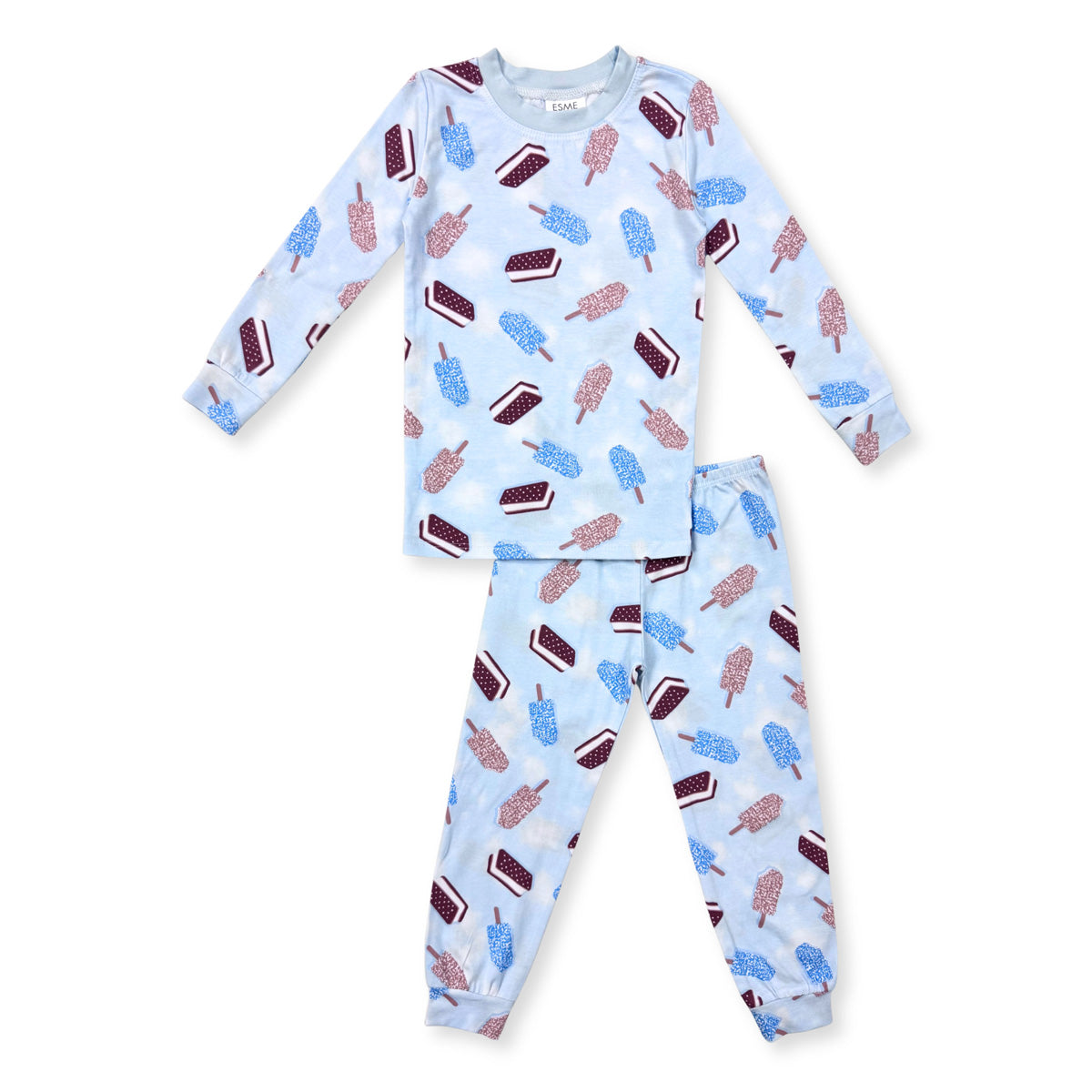 BCS49 Esme Boys Full Length Set Pajamas Maverick Chips, Dribble, Ice Hockey, Navy Stripe