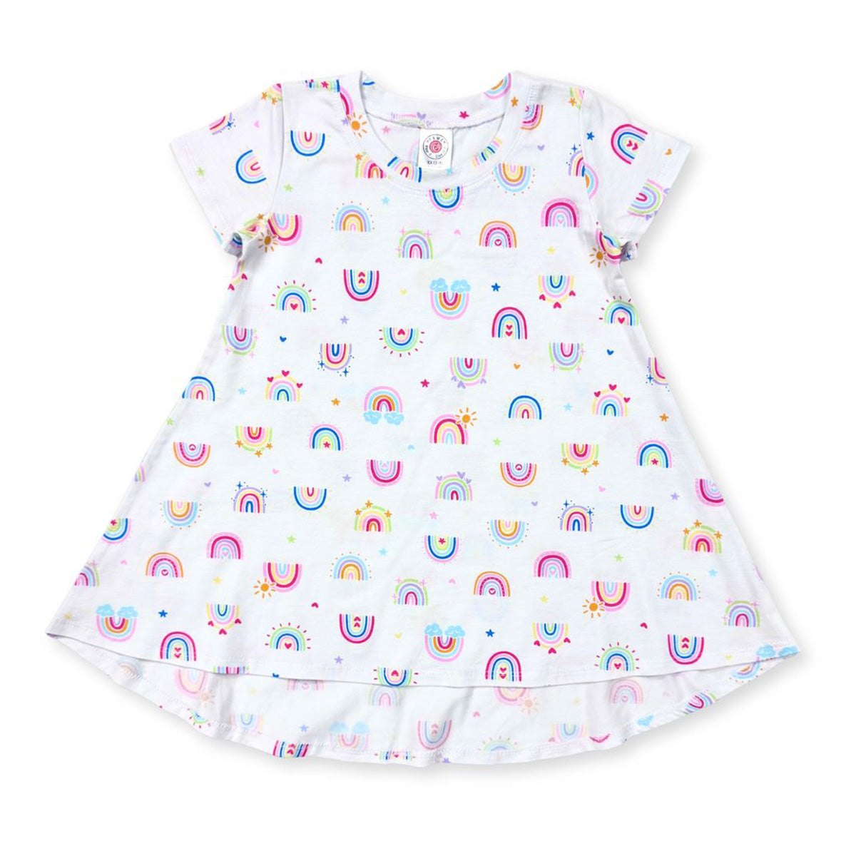 BW917 Esme Girl's Short Sleeve Crew Neck Dress Tie Dye Star, Candy Hearts, Tulle Bow, Gummies, Sugar Rush
