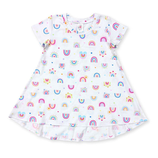 BW917 Esme Girl's Short Sleeve Crew Neck Dress Tie Dye Star, Candy Hearts, Tulle Bow, Gummies, Sugar Rush