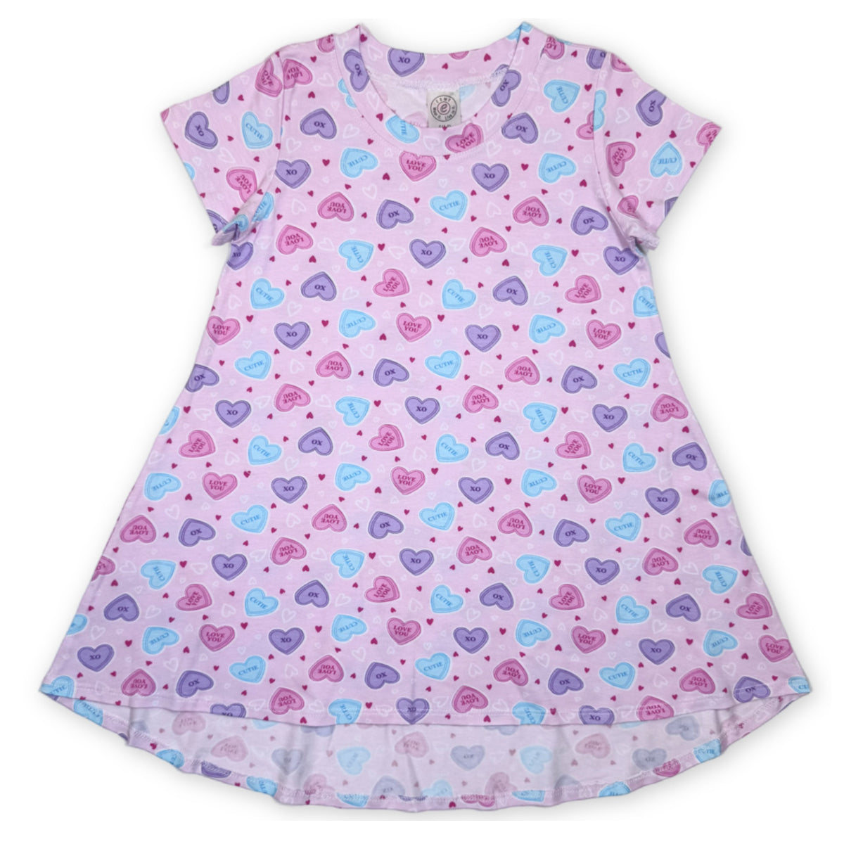 BW917 Esme Girl's Short Sleeve Crew Neck Dress Tie Dye Star, Candy Hearts, Tulle Bow, Gummies, Sugar Rush