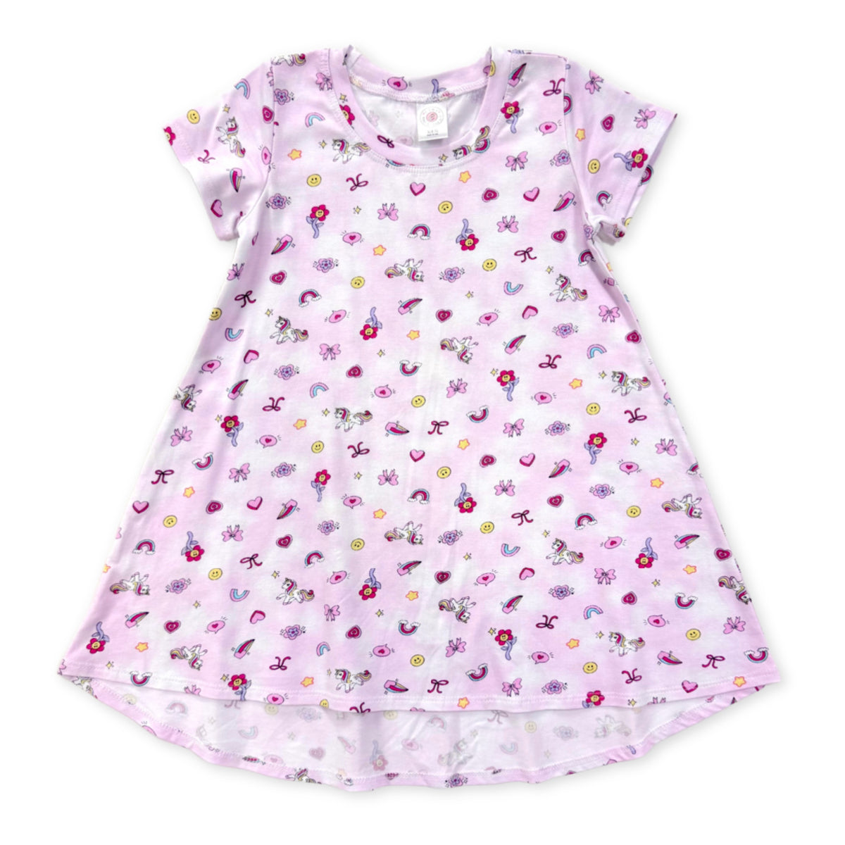 BW917 Esme Girl's Short Sleeve Crew Neck Dress Tie Dye Star, Gummies, Sugar Rush
