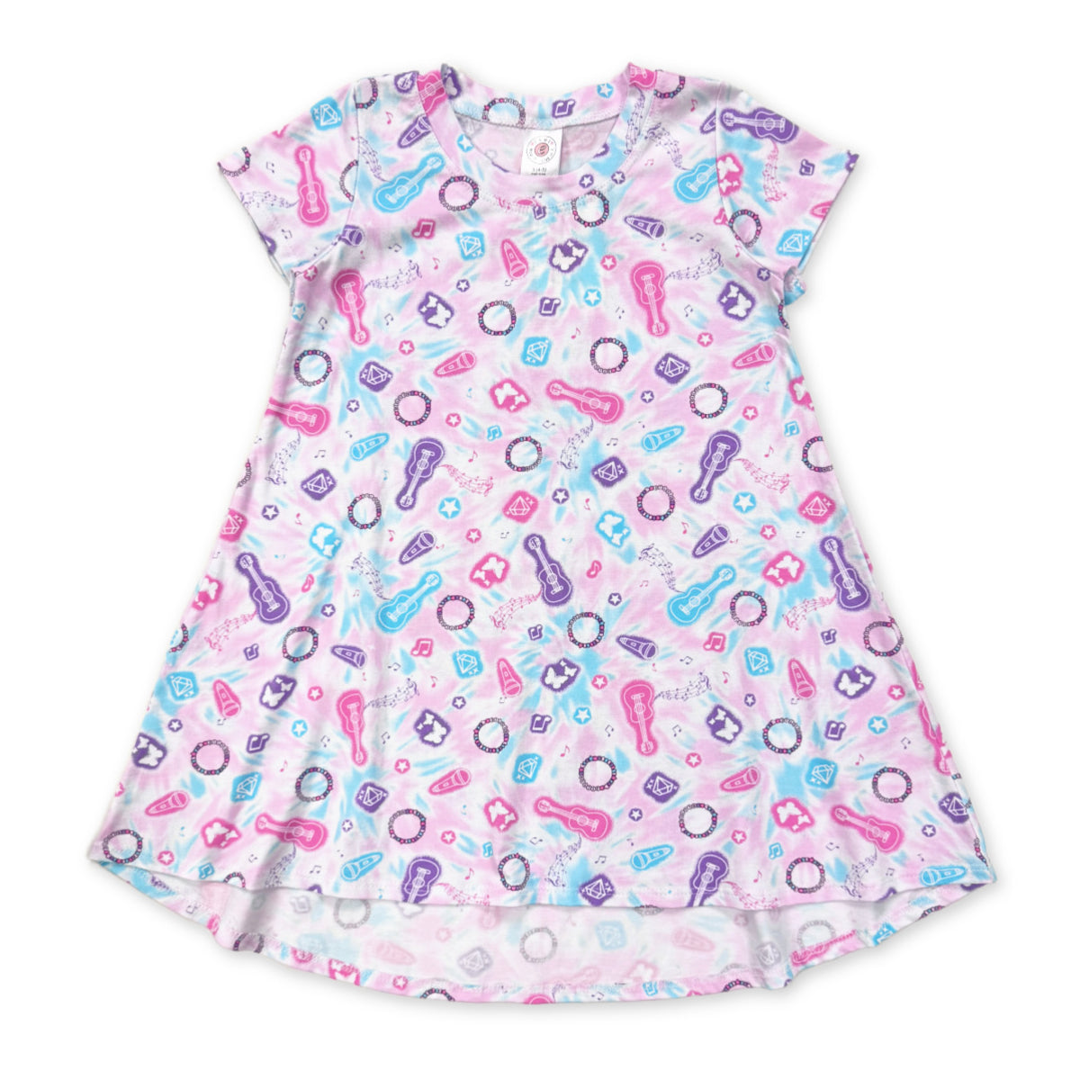 BW917 Esme Girl's Short Sleeve Crew Neck Dress Tie Dye Star, Gummies, Sugar Rush