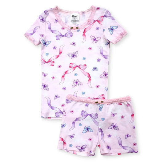 SF93798 Esme Girl's Short Sleeve Top & Shorts set Butterfly Kiss, USA, Paw Club, Pink
