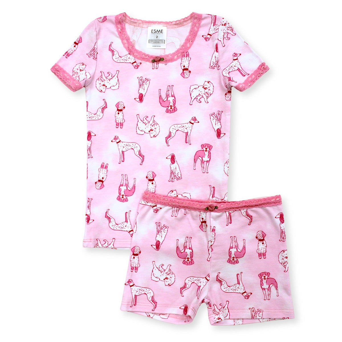 SF93798 Esme Girl's Short Sleeve Top & Shorts set Butterfly Kiss, USA, Paw Club, Pink