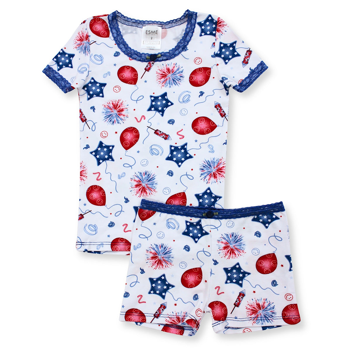 SF93798 Esme Girl's Short Sleeve Top & Shorts set Butterfly Kiss, USA, Paw Club, Pink