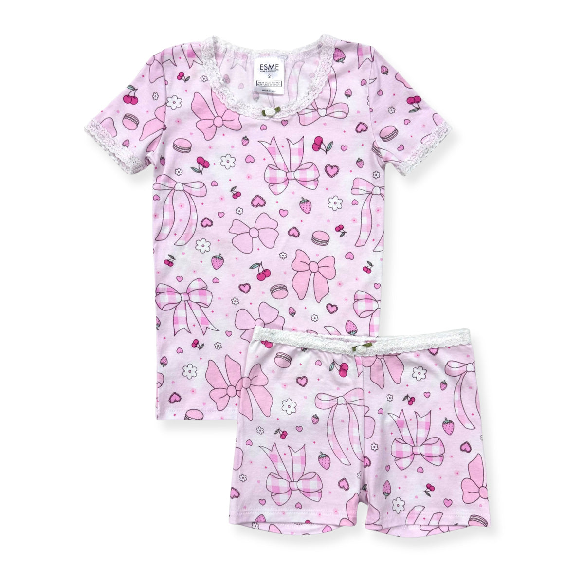 SF93798 Esme Girl's Short Sleeve Top & Shorts set Butterfly Kiss, USA, Paw Club, Pink