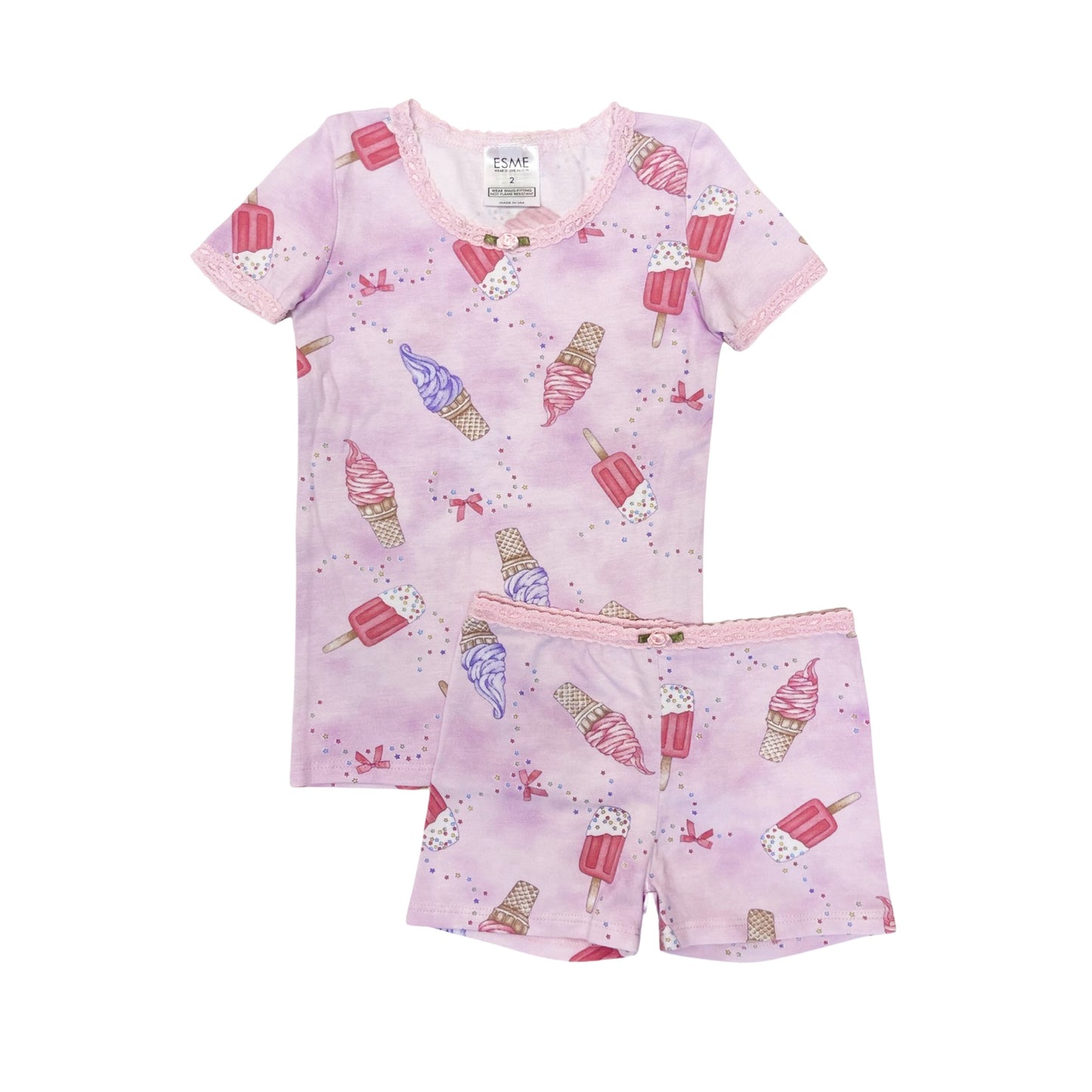 SF93798 Esme Girl's Short Sleeve Top & Shorts set Mermaid, Watermelon,  Denim Hearts, Bloom, Ice Cream, Sketch