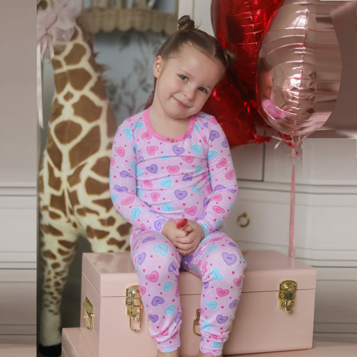 SF977 Esme Girl's Full Length Set in Candy Hearts, Tulle Bow, Cheers, Sapphire, Sugar Rush