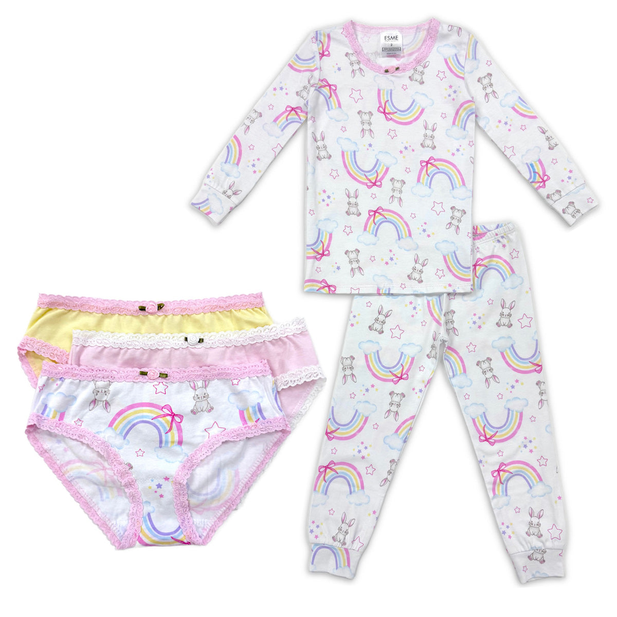 SF977 Esme Girl's Full Length Pajamas and U20 Panty in Lucky Bunny Bundle set Size 7, 8, 12, 14