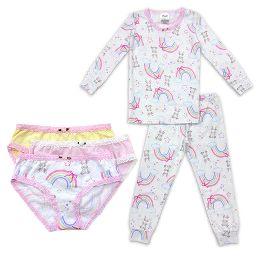 SF977 Esme Girl's Full Length Pajamas and U20 Panty in Lucky Bunny Bundle set Size 7, 8, 12, 14