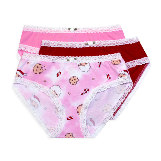 U20 Esme Girl's 3-Pack Panty Pearly Hearts,  Bat, Pumpkins, Christmas Cupcakes, Santa Pup