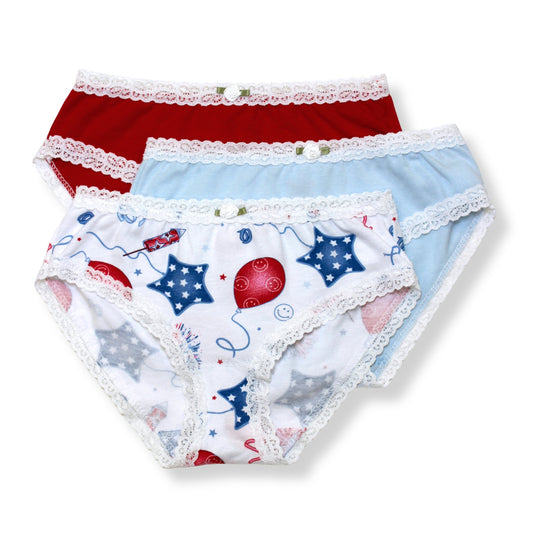 U20 Esme Girl's 3-Pack Panty USA,  Bat, Pumpkins, Christmas Cupcakes, Santa Pup