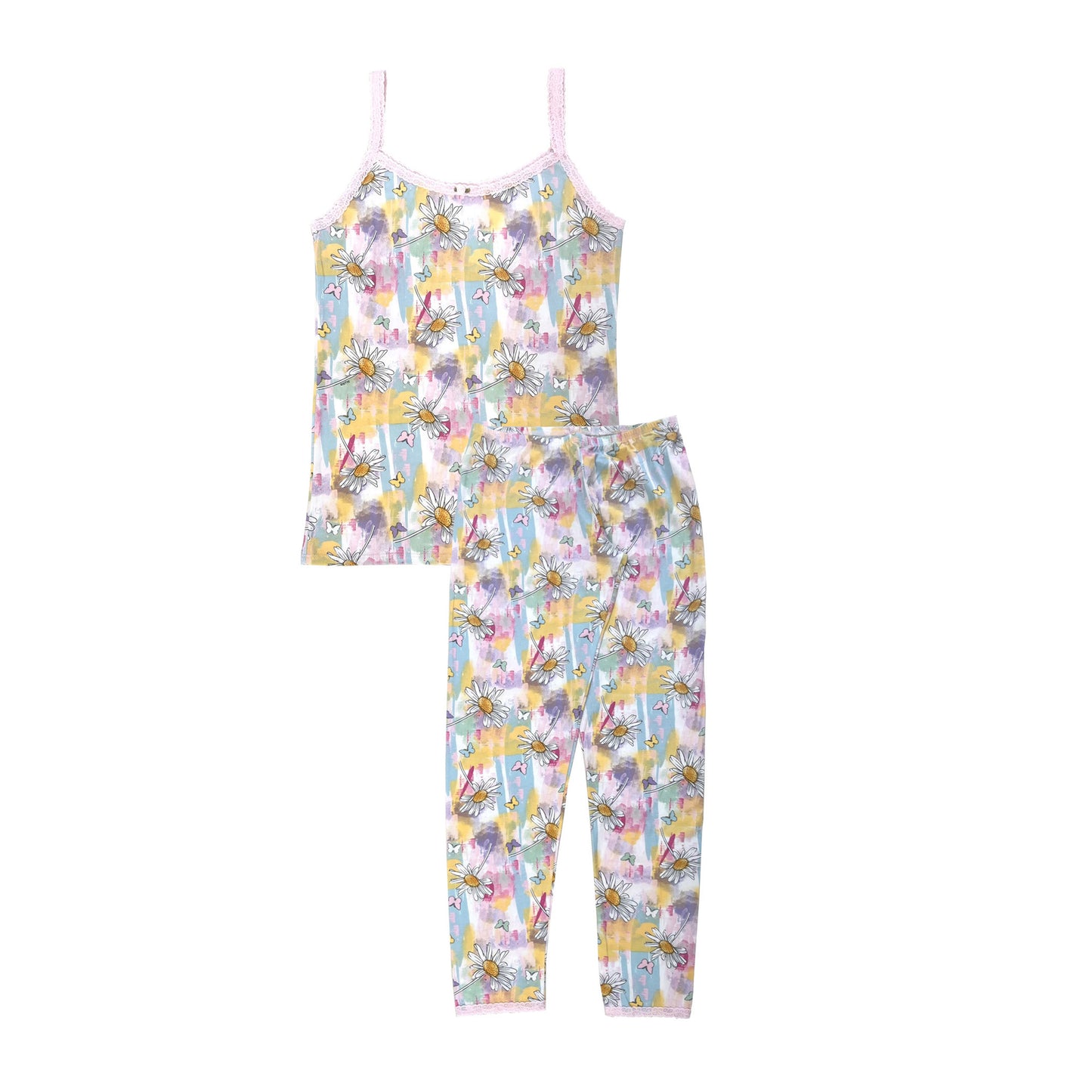 WL90057 Esme Women's Autumn Waves, Daisy, Ice Cream, Heart Tie Dye Cami & Cropped Legging Set