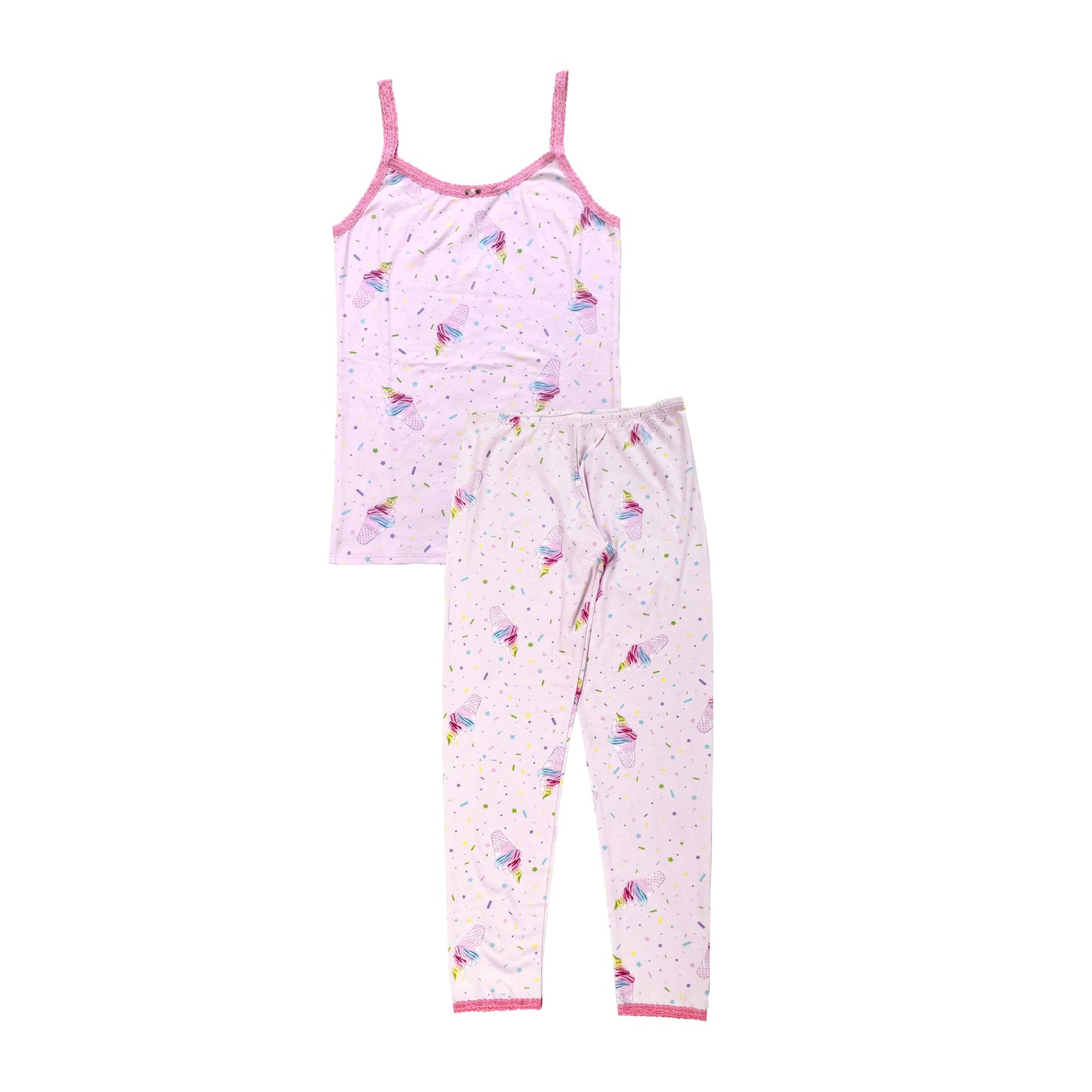 WL90057 Esme Women's Autumn Waves, Daisy, Ice Cream, Heart Tie Dye Cami & Cropped Legging Set