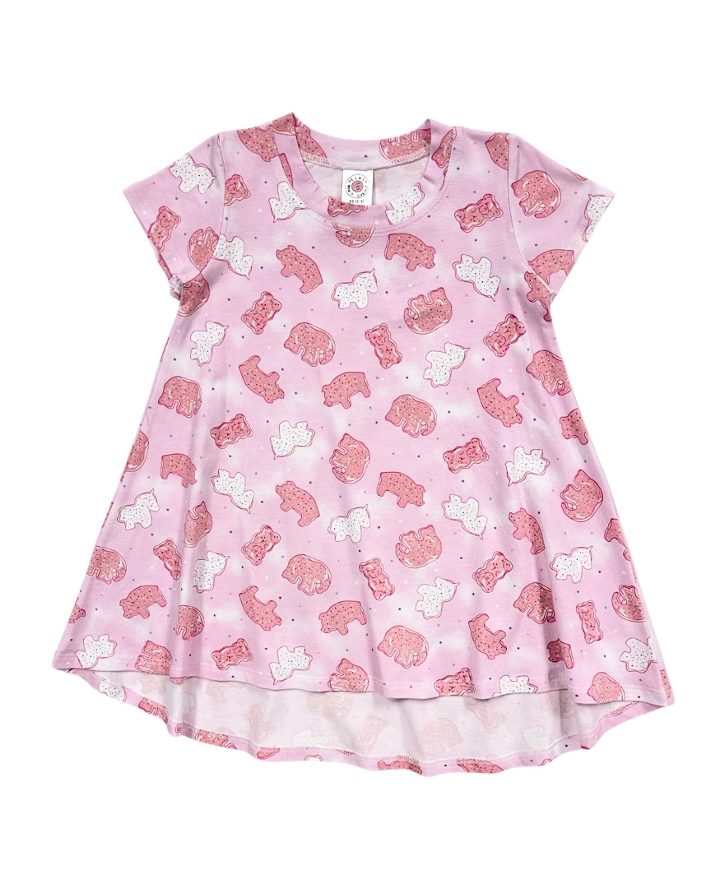 BW917 Esme Girl's Animal Cookies, Bunny Marshmallow,  Cotton Candy Short Sleeve Dress