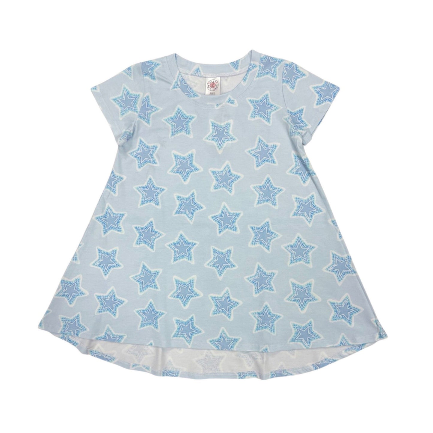 BW917 Esme Girl's Short Sleeve Crew Neck Dress Tie Dye Star