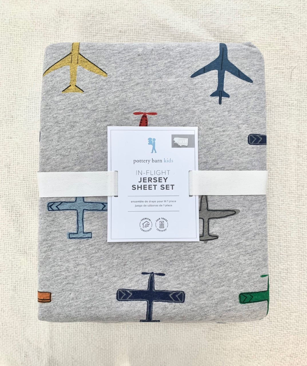 Pottery Barn Kids  Jersey knit In Flight Sheet set