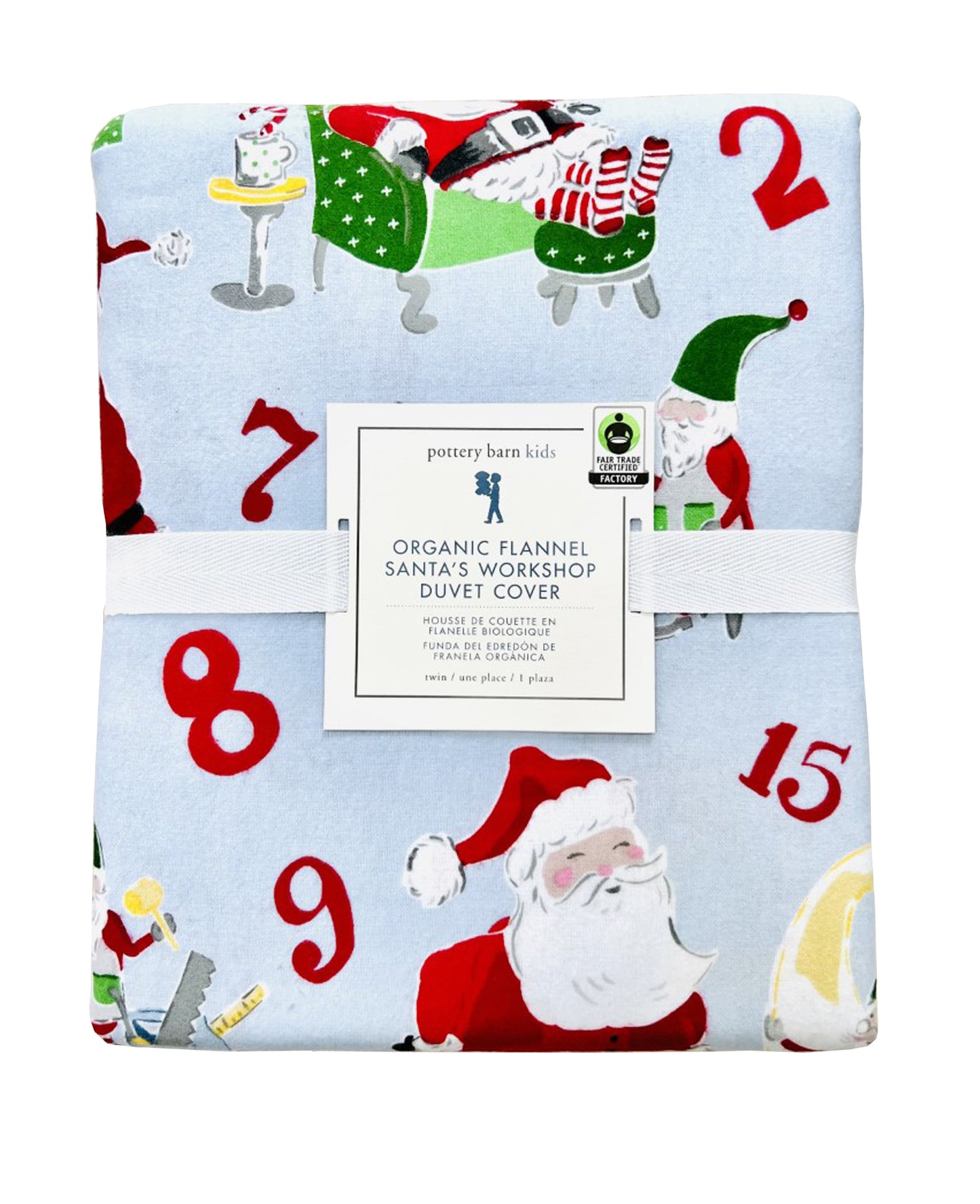 Pottery barn Kids Santa's Workshop Organic Flannel Twin Duvet Red Christmas